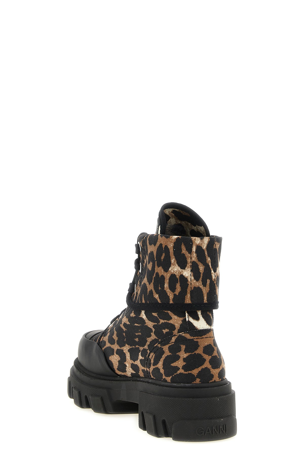leopard-print ankle boots in leopard-print cotton denim