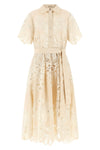 the elie saab midi dress defines a structured a-silhouette through a complex all