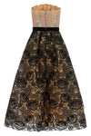 the elie saab guipure lace midi dress features a strapless fit-and-flare silhoue
