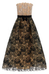 the elie saab guipure lace midi dress features a strapless fit-and-flare silhoue