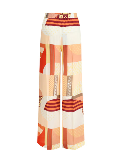 FENDI 40 patchwork print silk crepe pants 