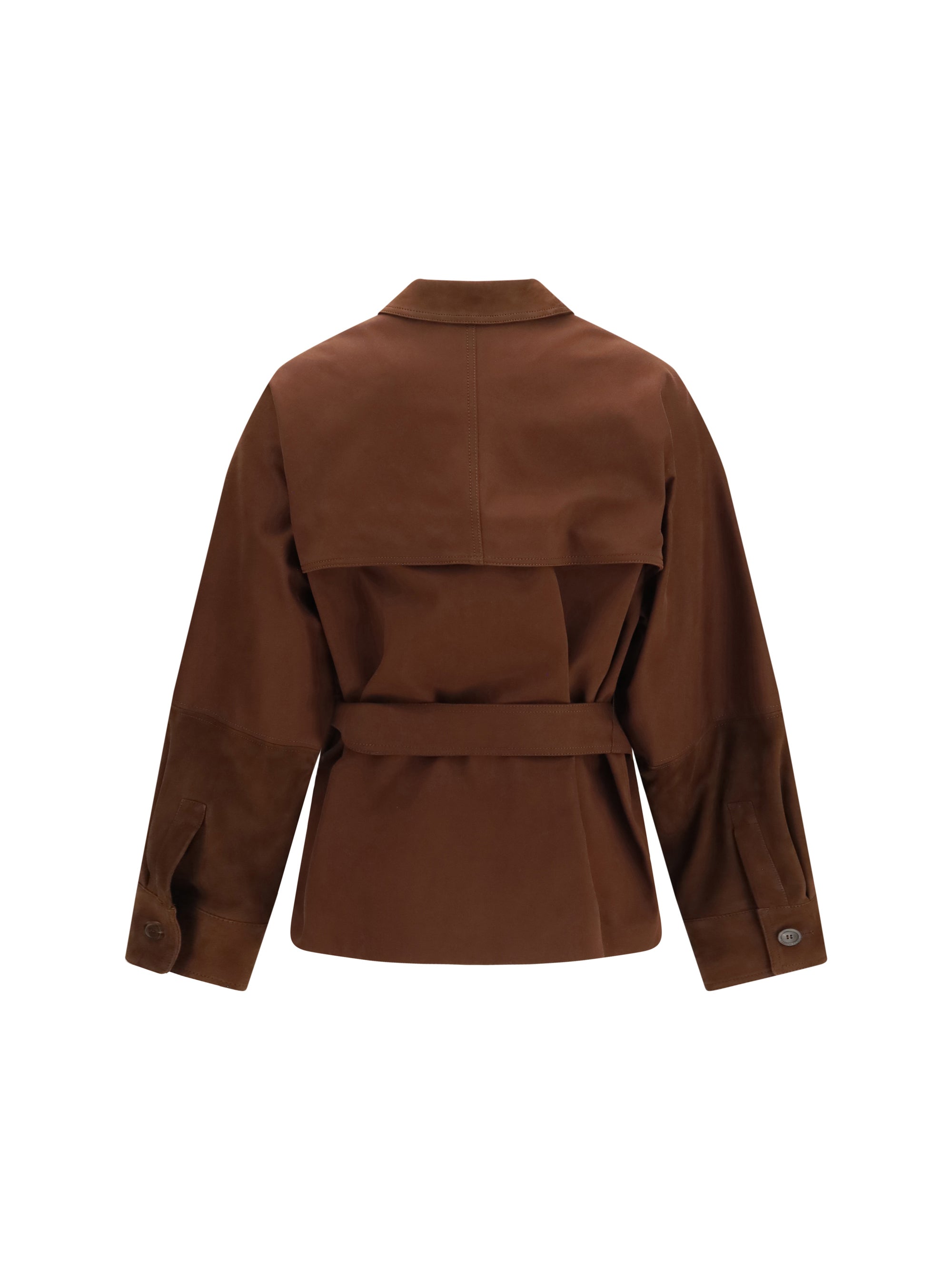 short jacket with belt and suede details