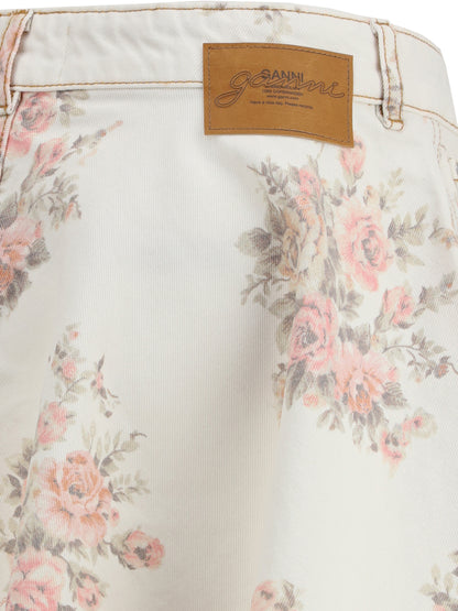 GANNI 36 floral print denim miniskirt