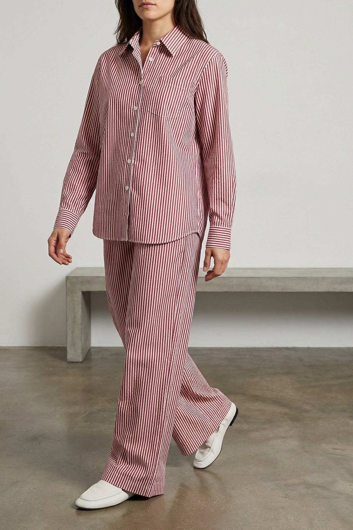 cashine striped cotton poplin pants