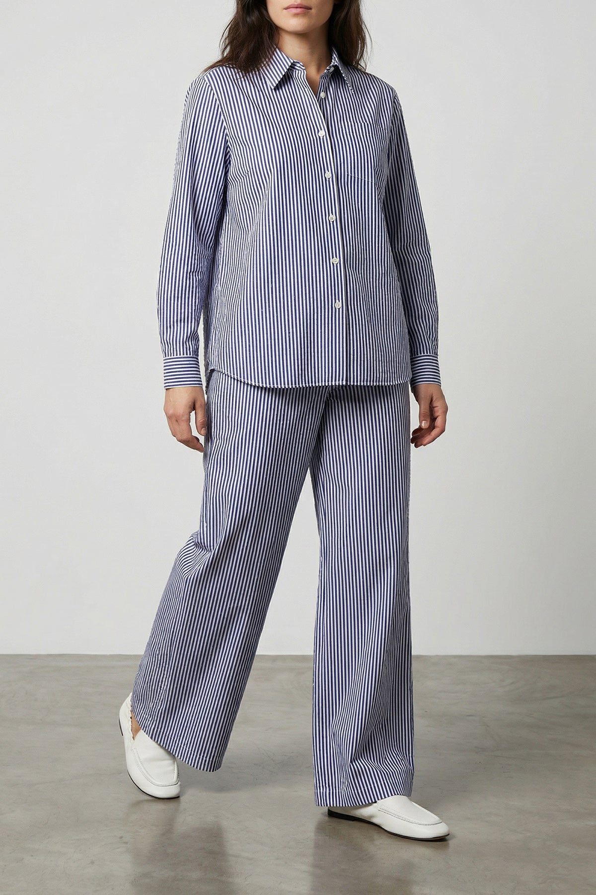 cashine striped cotton poplin pants
