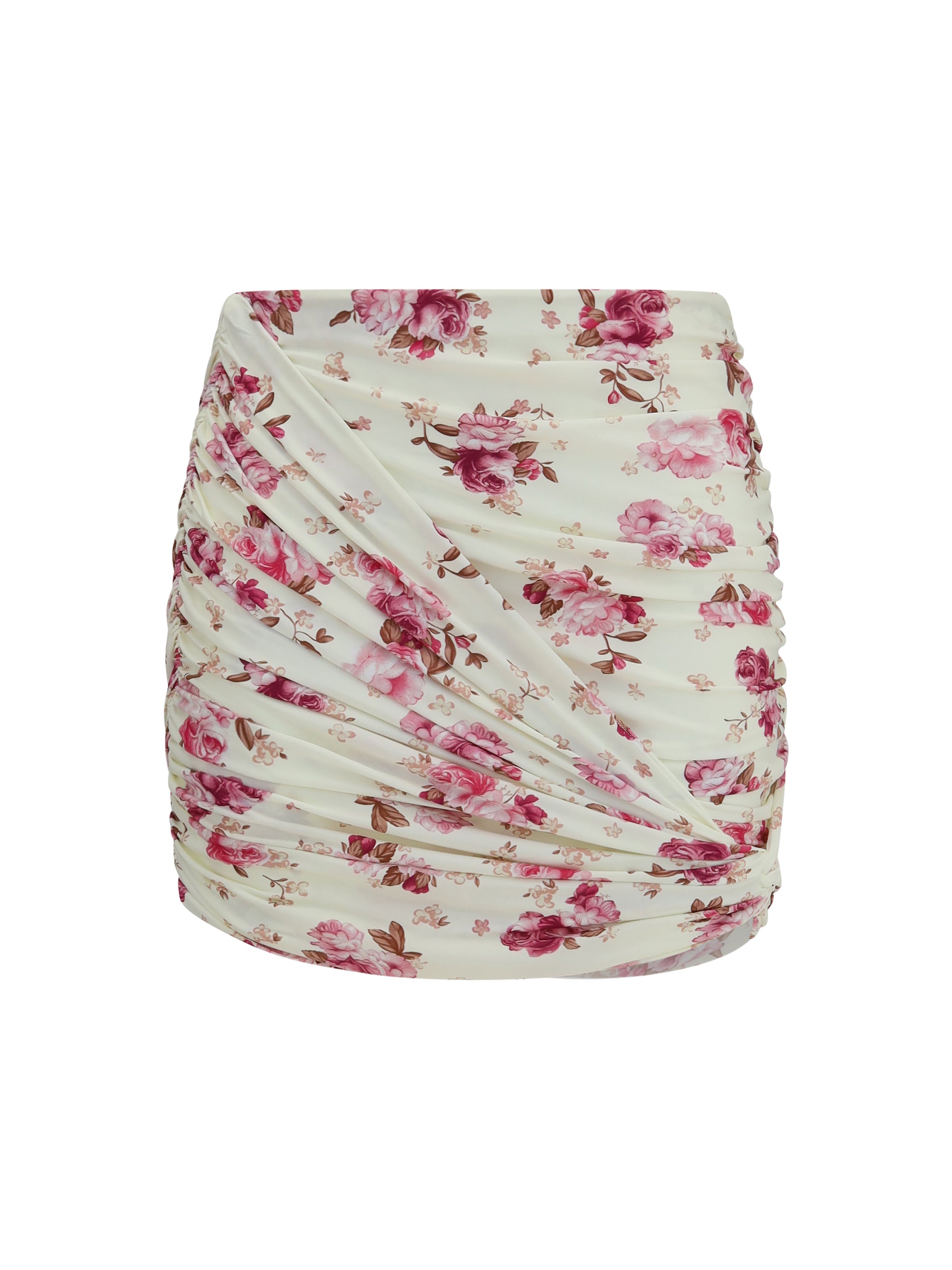 draped floral-print swim mini skirt