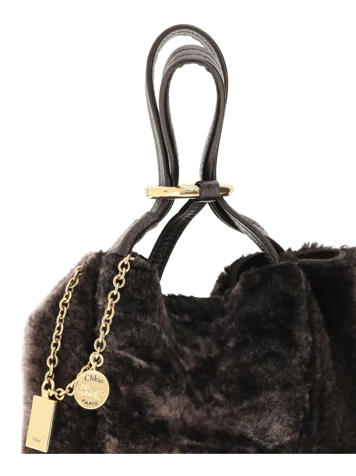 CHLOÉ OS shearling small spin tote bag