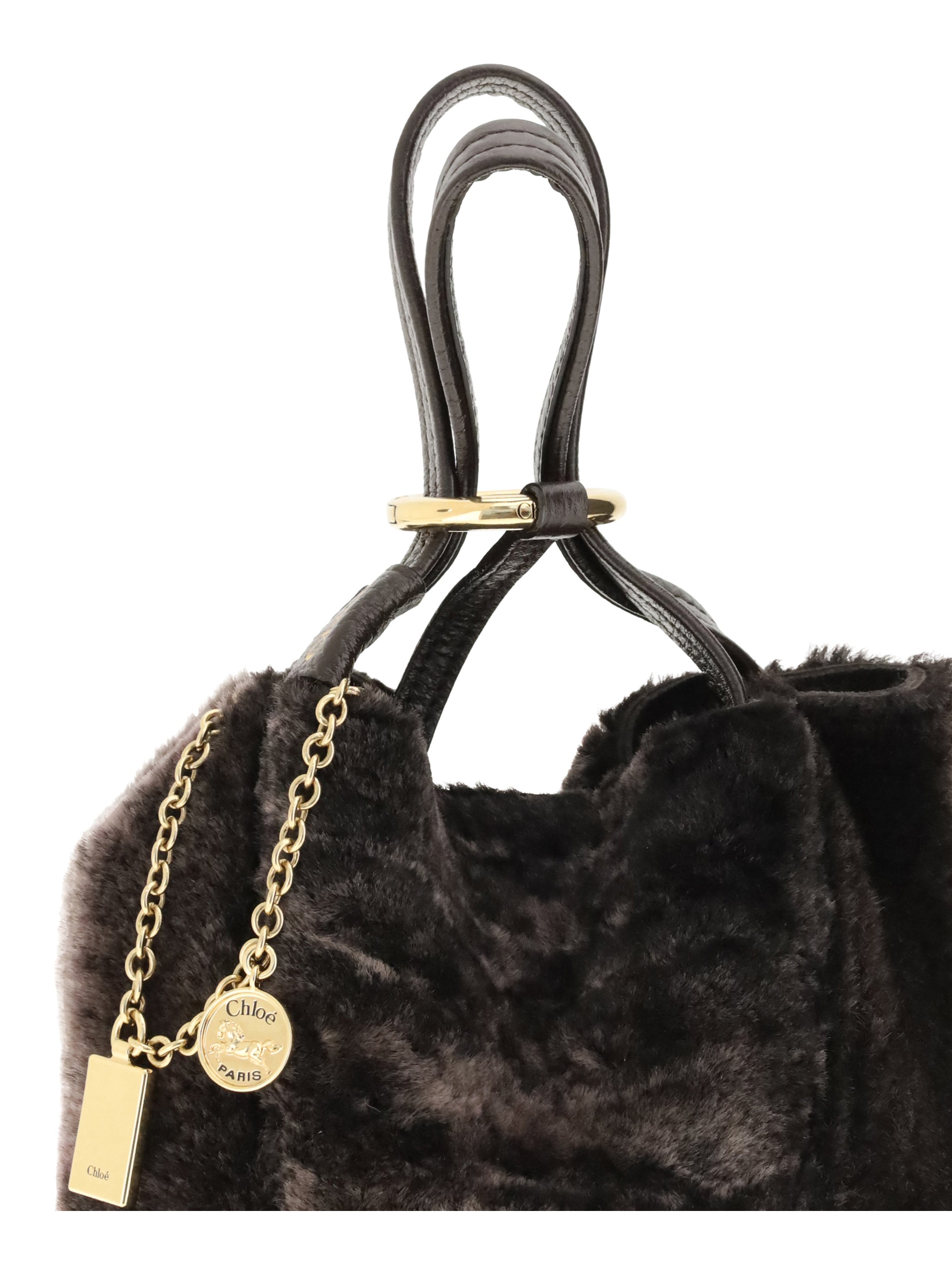 shearling small spin tote bag