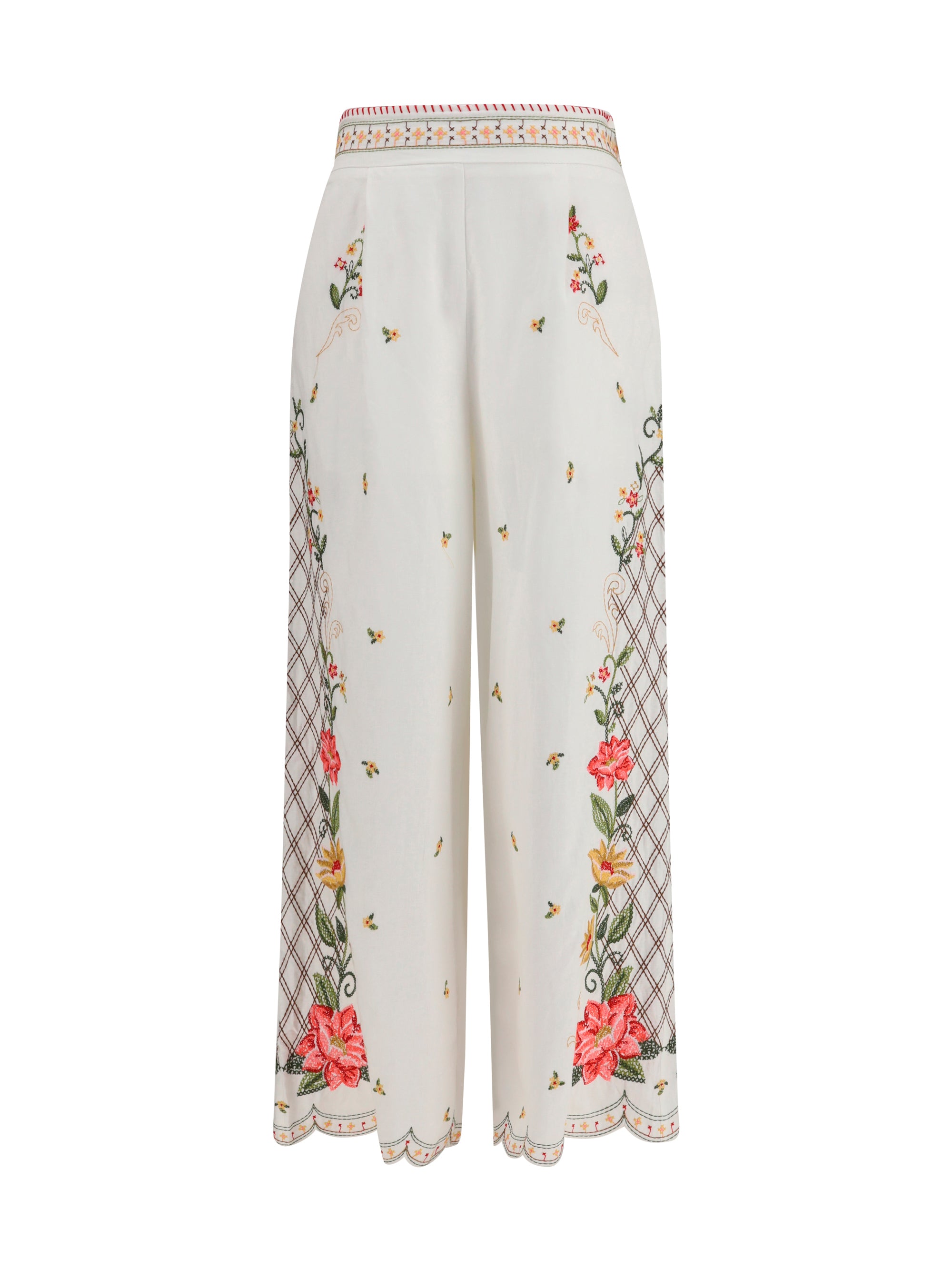 floral embroidered wide-leg pants