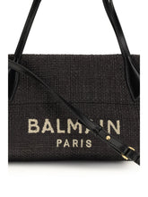 BALMAIN OS calfskin and raffia track shoulder bag