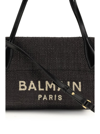 BALMAIN OS calfskin and raffia track shoulder bag