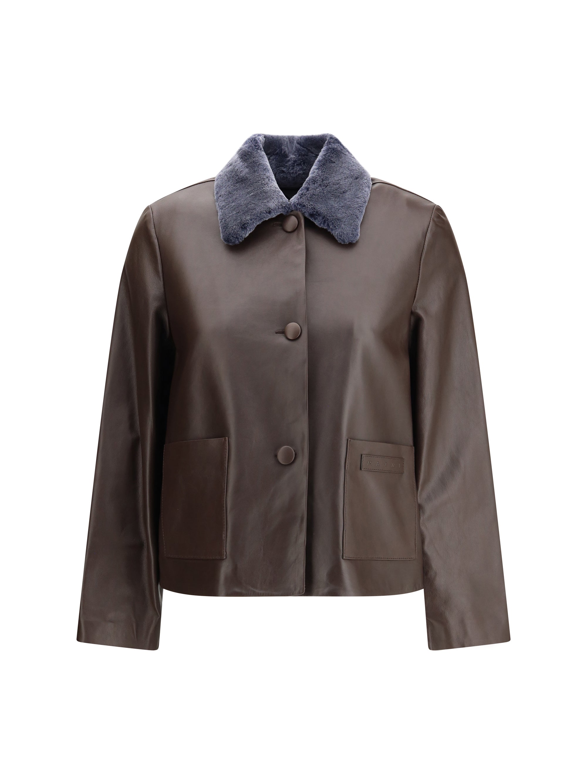 leather jacket with a shearling collar