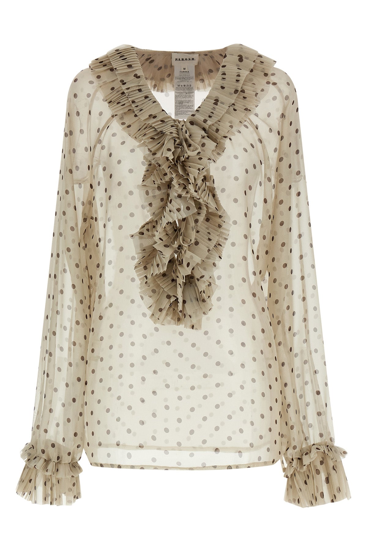 pallina blouse in semi-transparent pleated soleil polka dot fabric
