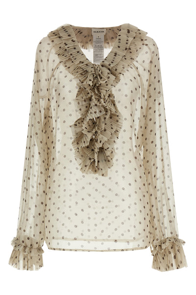 pallina blouse in semi-transparent pleated soleil polka dot fabric