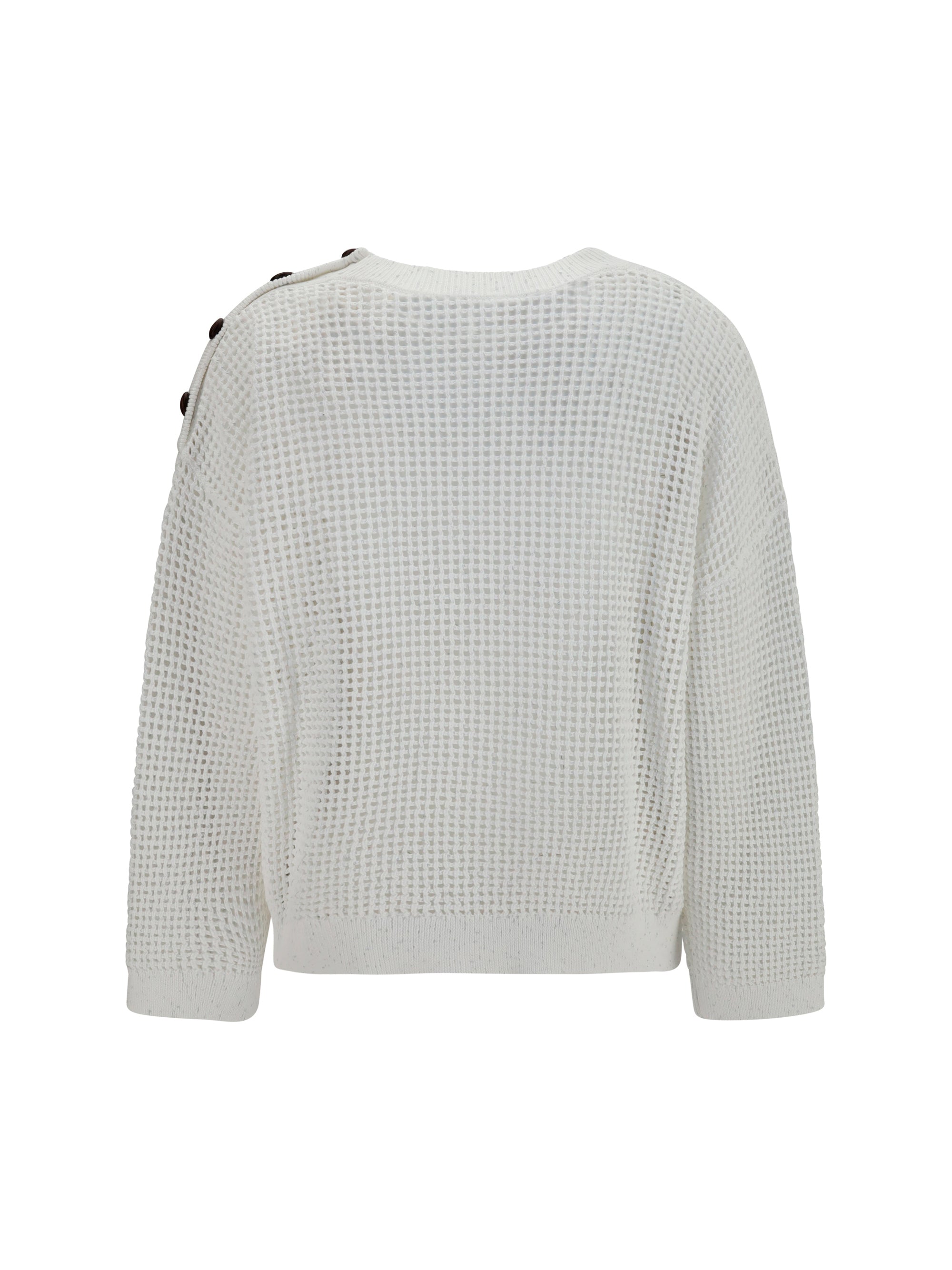 openwork sweater with shoulder buttons