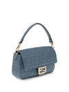 medium woven raffia shoulder bag with ff embroidery