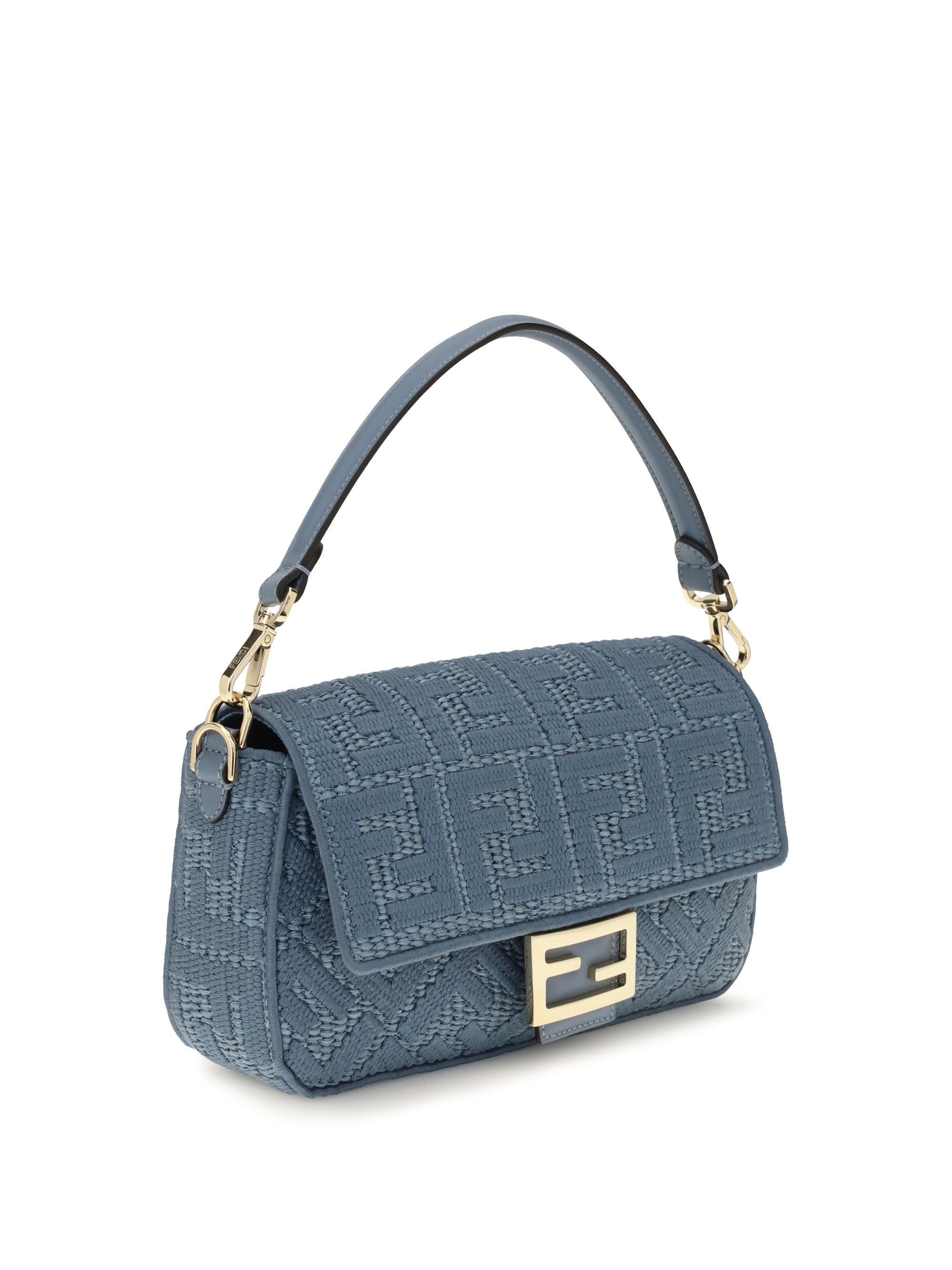 medium woven raffia shoulder bag with ff embroidery