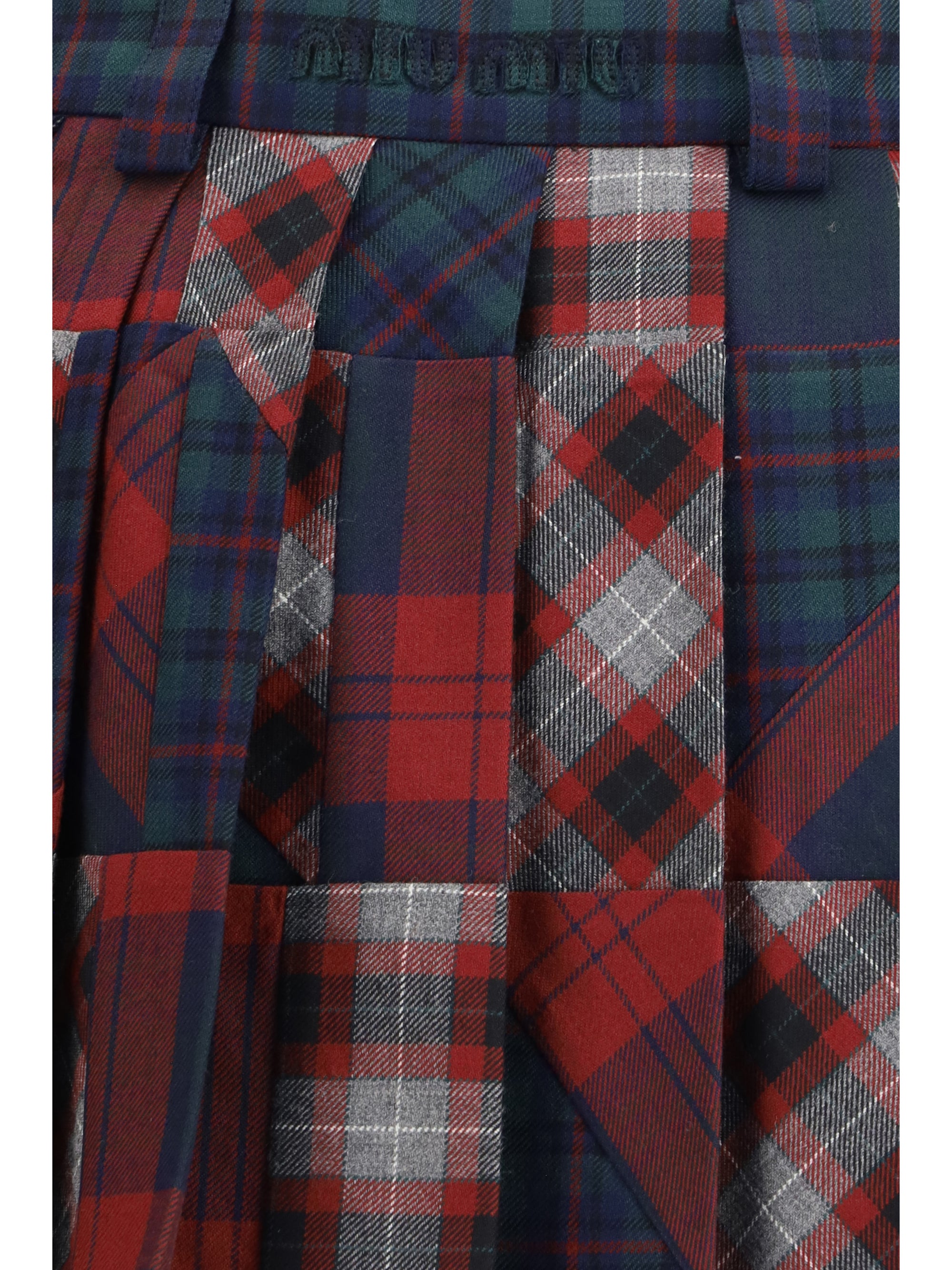 pleated patchwork tartan mini skirt