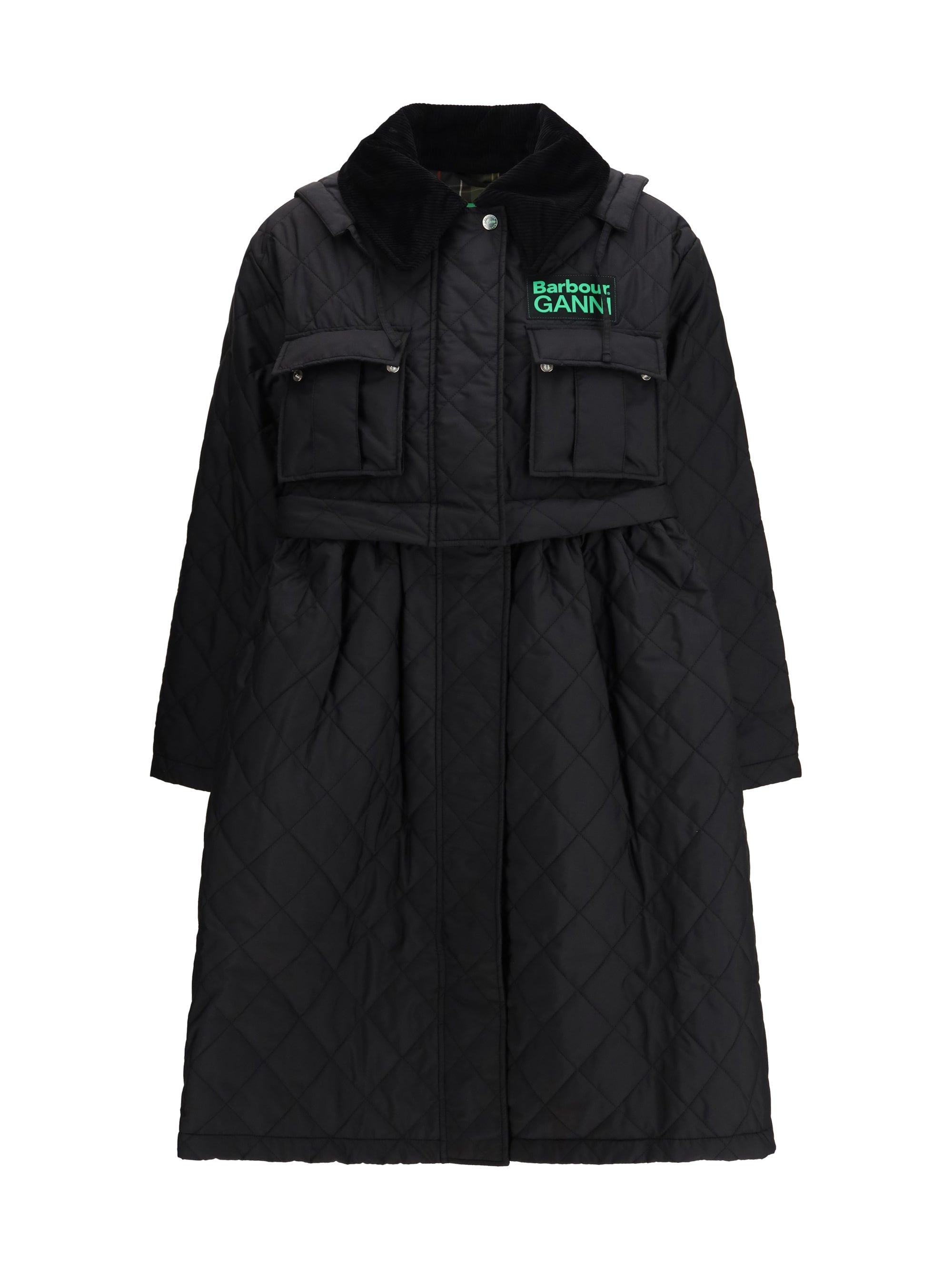 quilted hooded coat by barbour x ganni