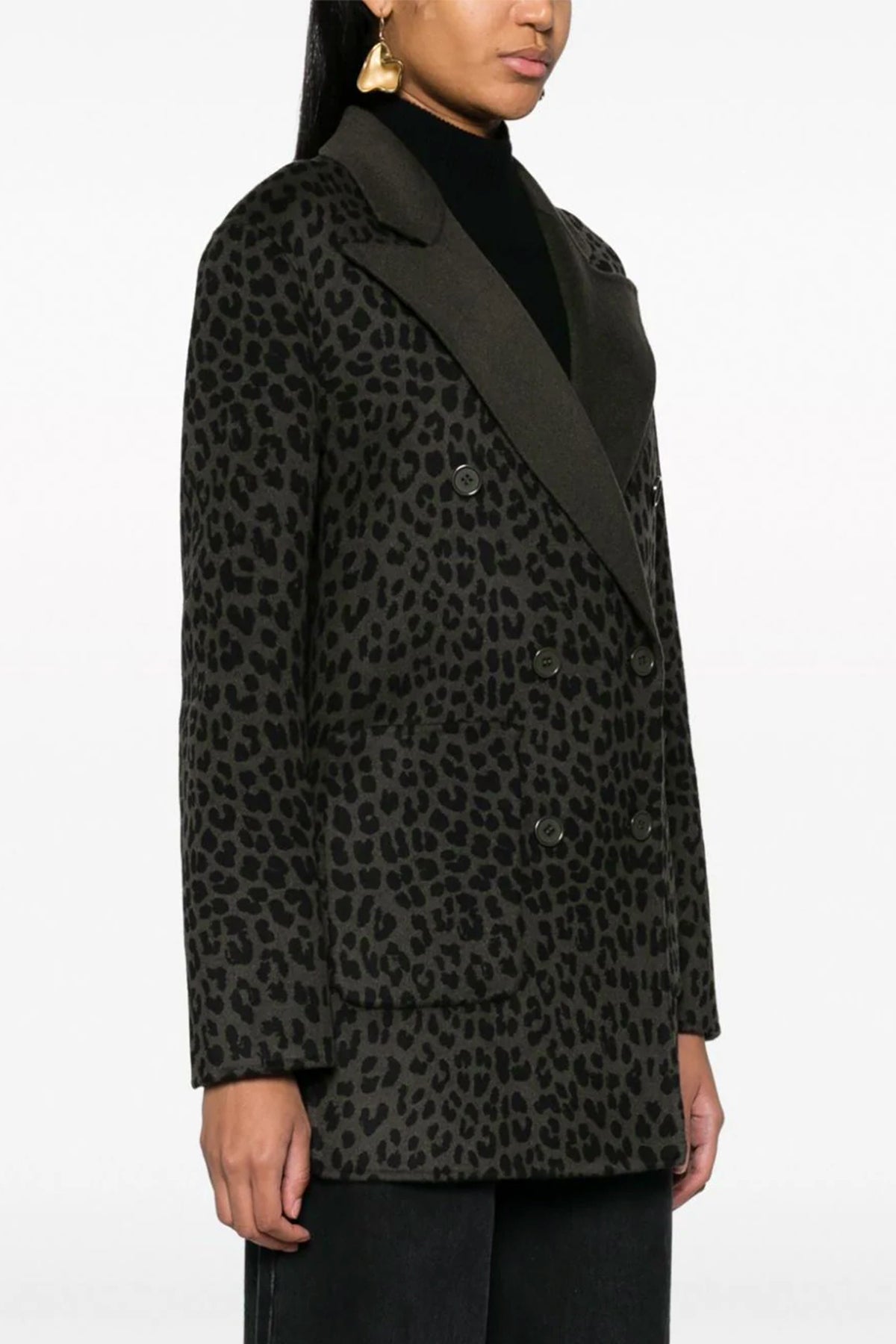 double-breasted blazer in animal print wool