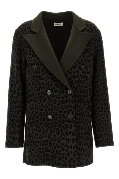 double-breasted blazer in animal print wool