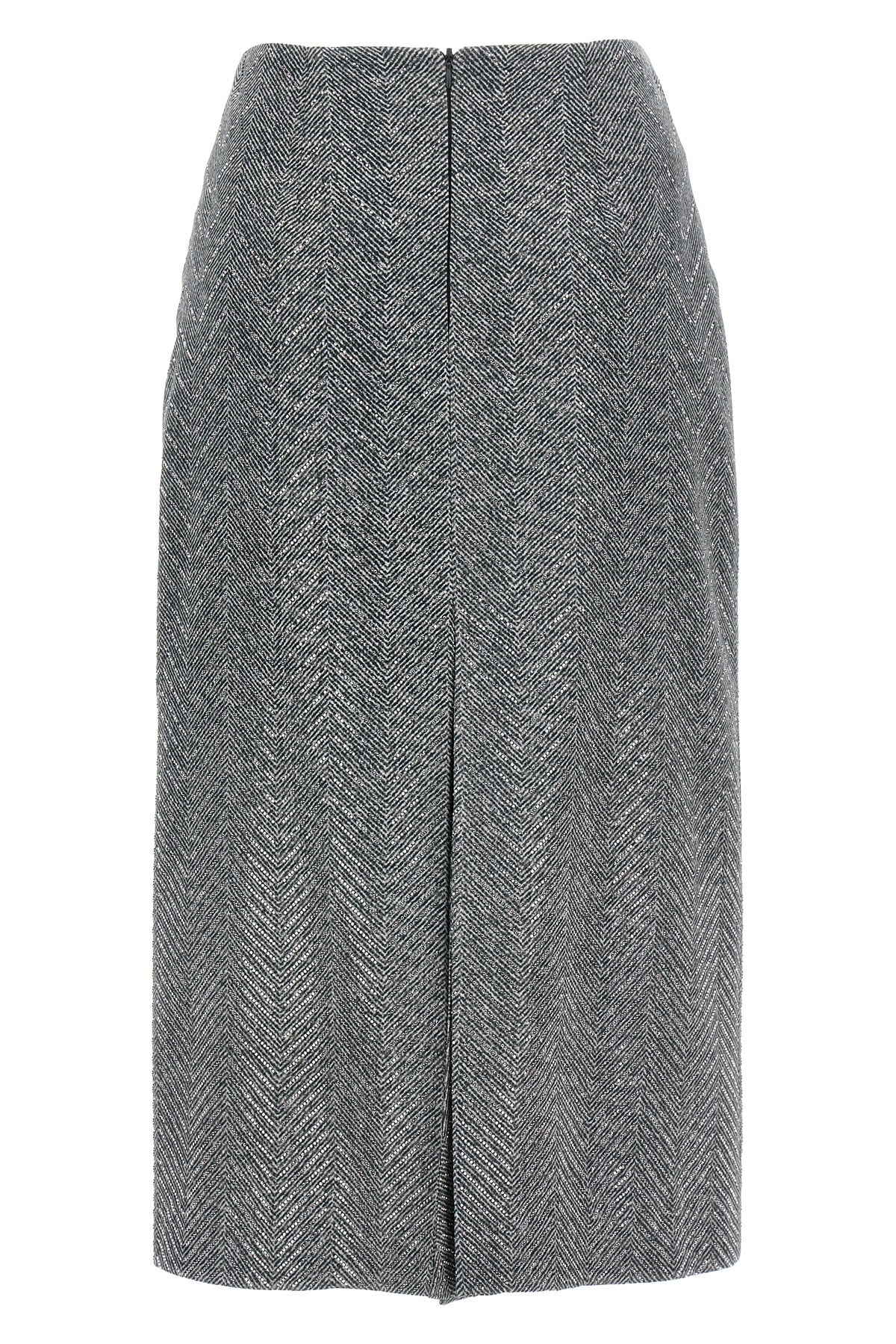 midi skirt in herringbone patterned silk