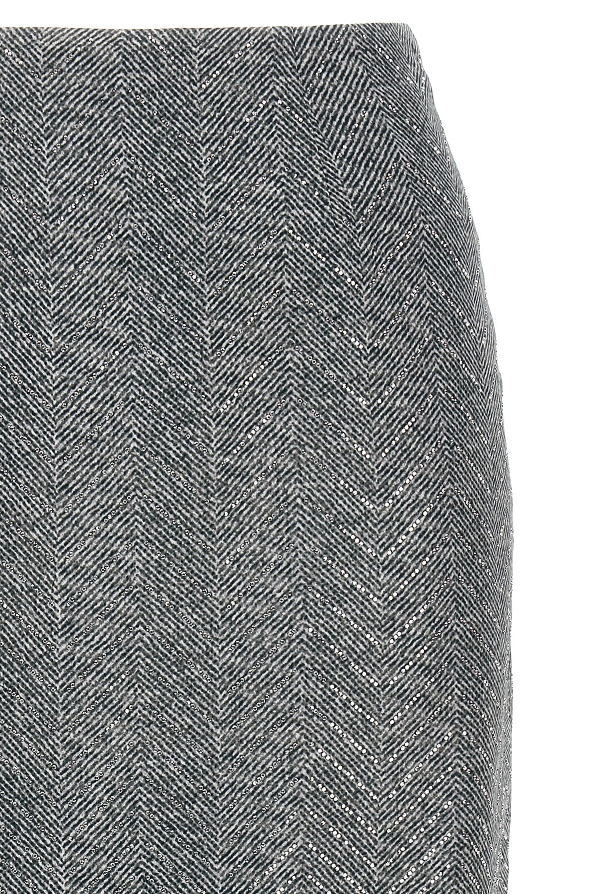 midi skirt in herringbone patterned silk