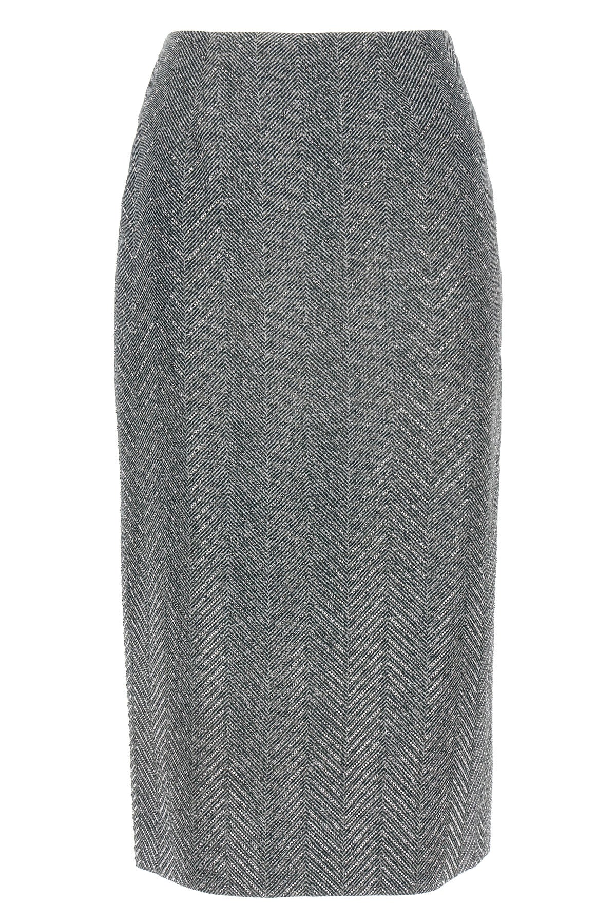 midi skirt in herringbone patterned silk