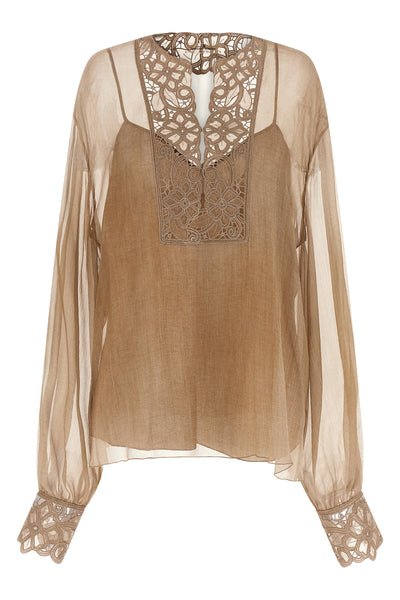 semi-transparent pure silk blouse