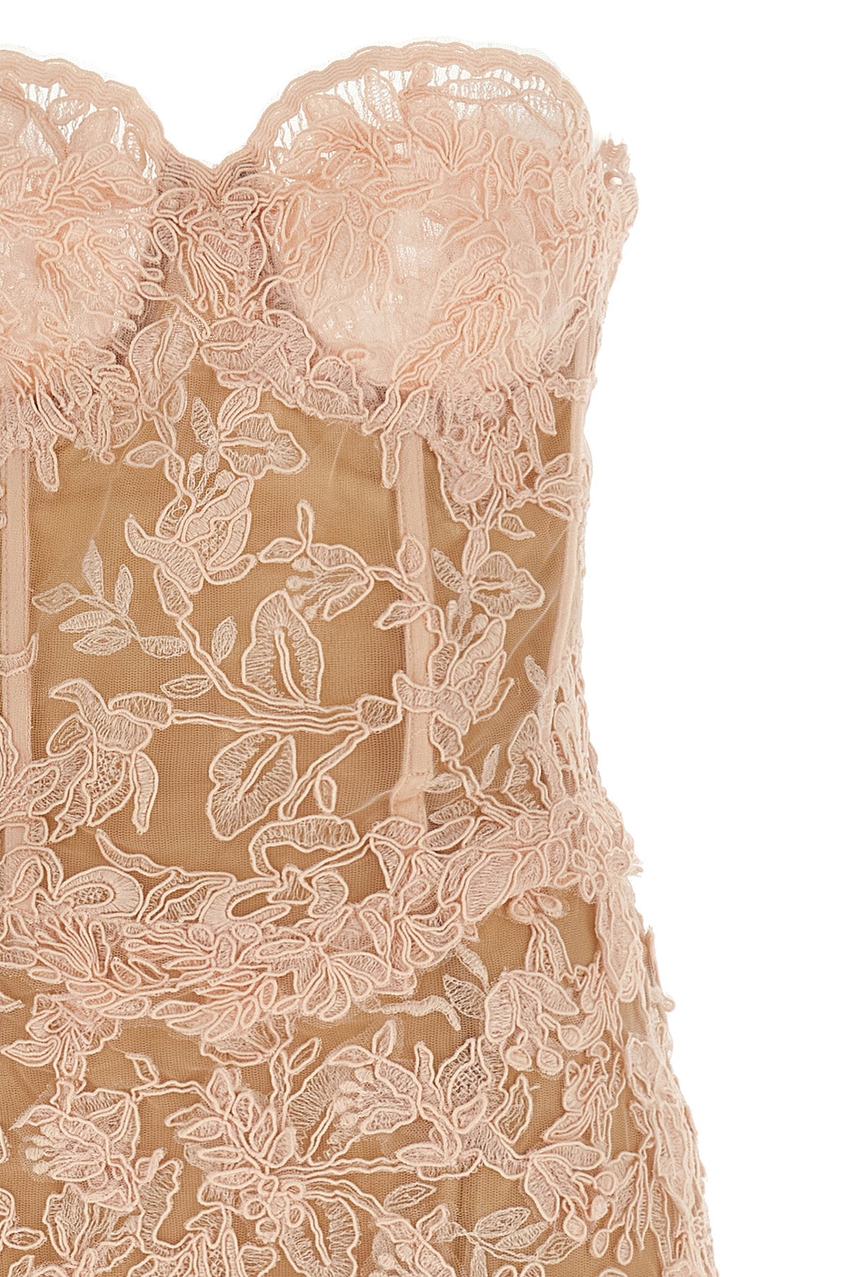 off-the-shoulder tulle and lace midi dress