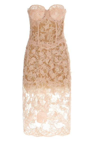 off-the-shoulder tulle and lace midi dress
