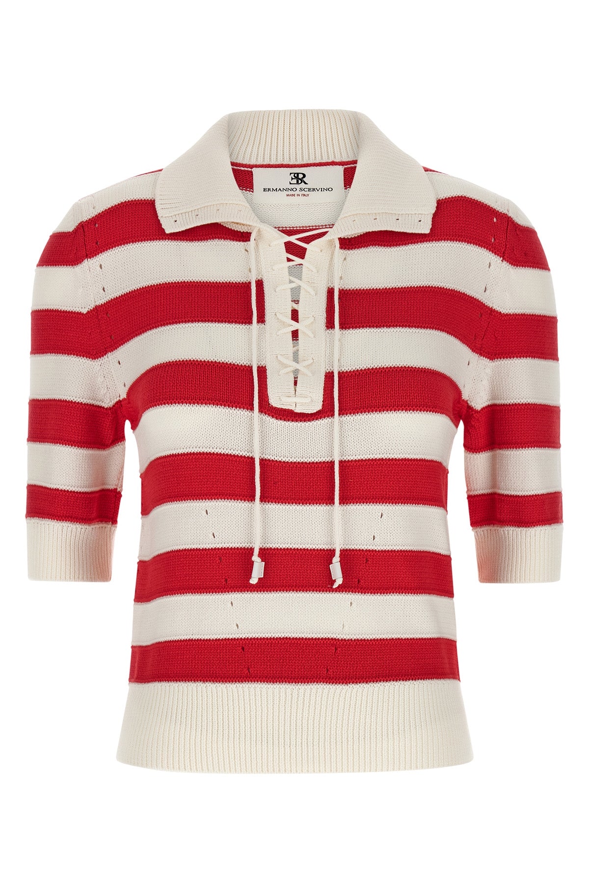 crochet cotton blend polo shirt