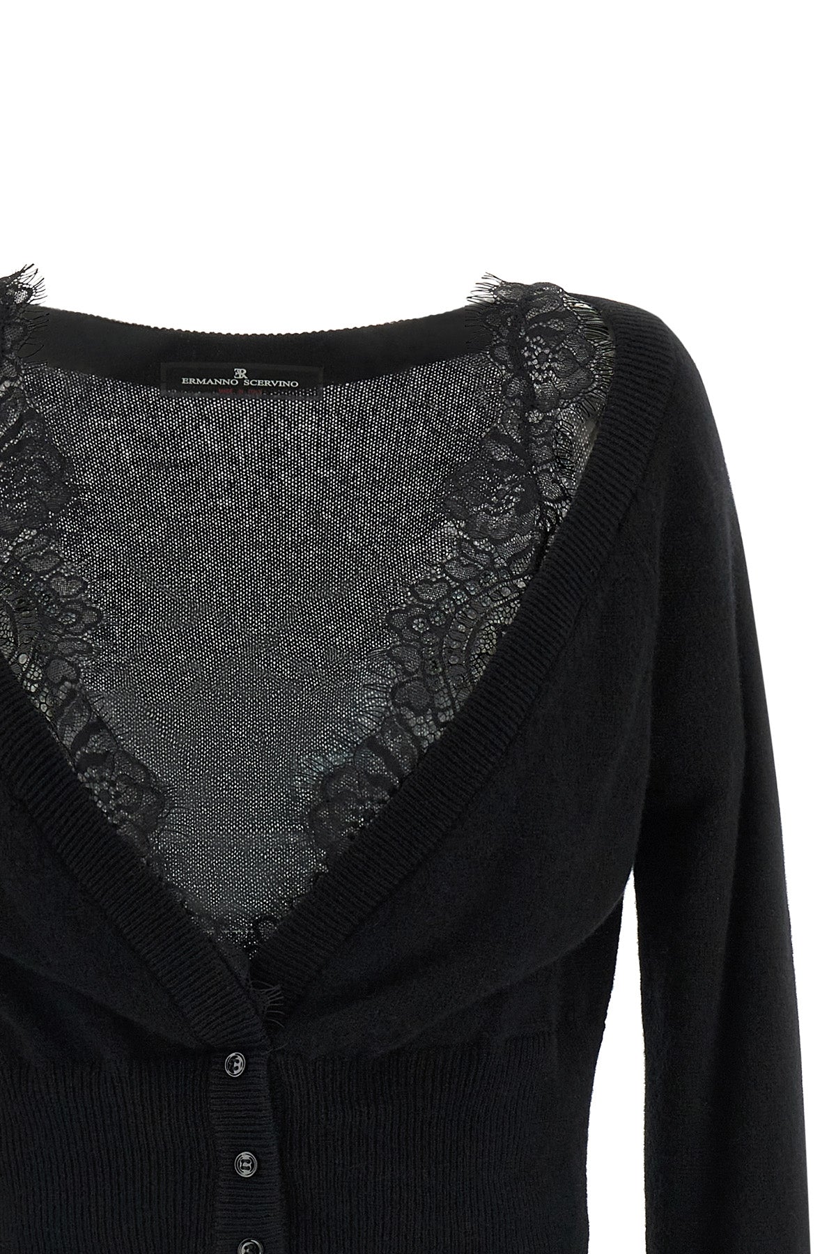 the ermanno scervino cardigan in pure black cashmere stands out for a sartorial