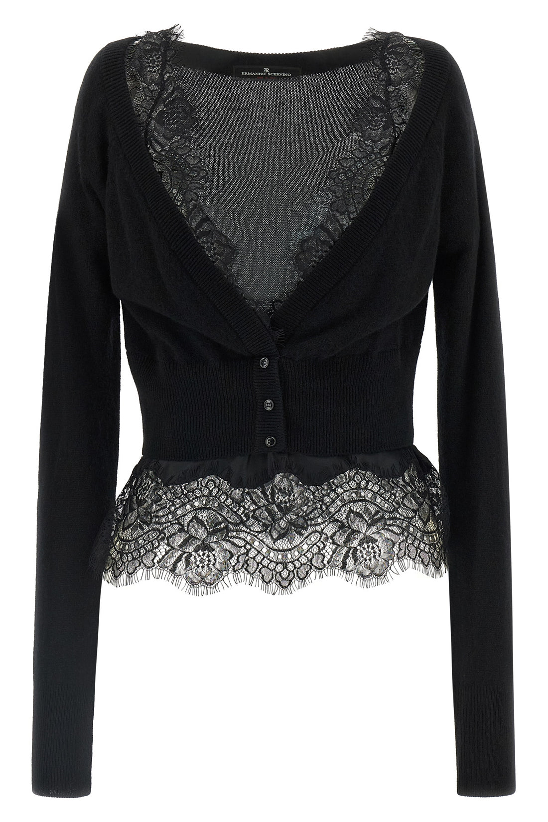 ERMANNO SCERVINO 38 the ermanno scervino cardigan in pure black cashmere stands out for a sartorial