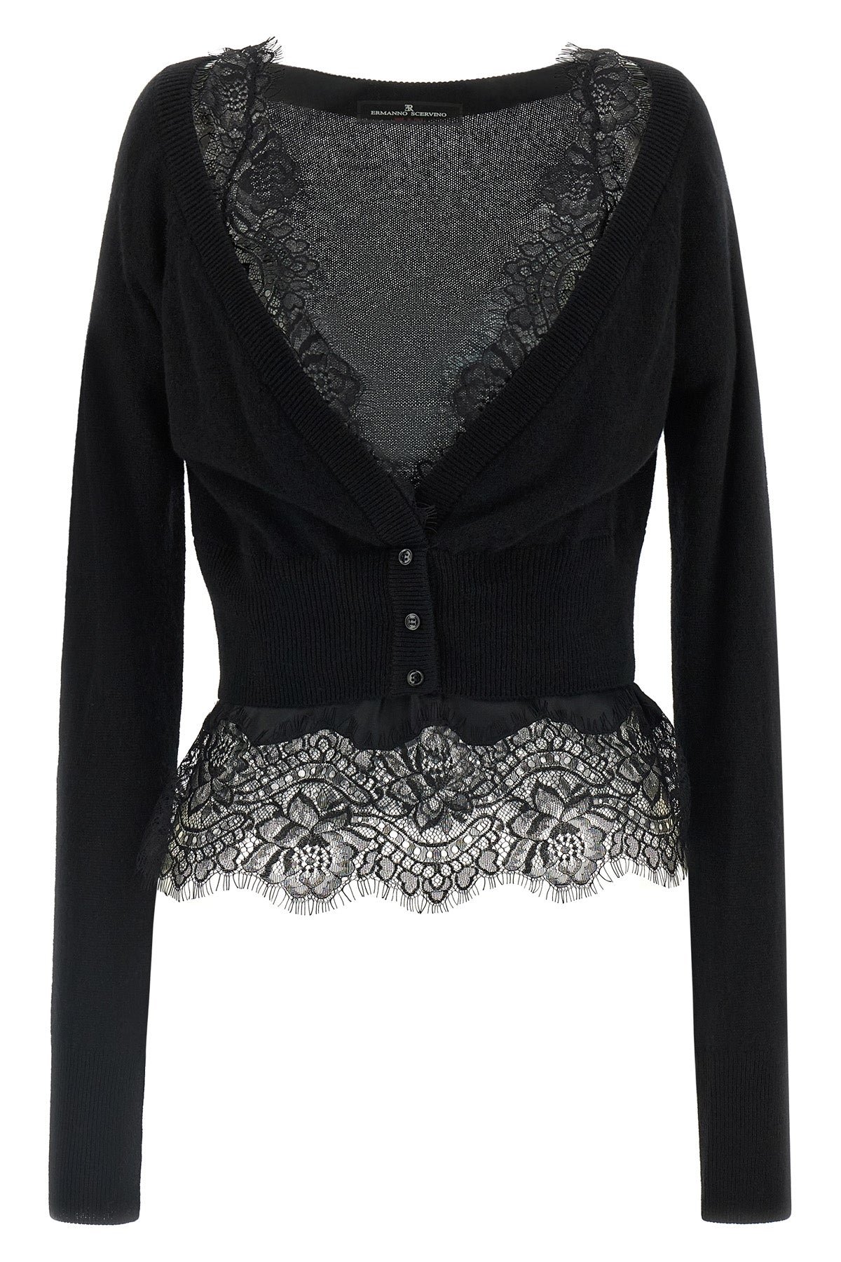 the ermanno scervino cardigan in pure black cashmere stands out for a sartorial