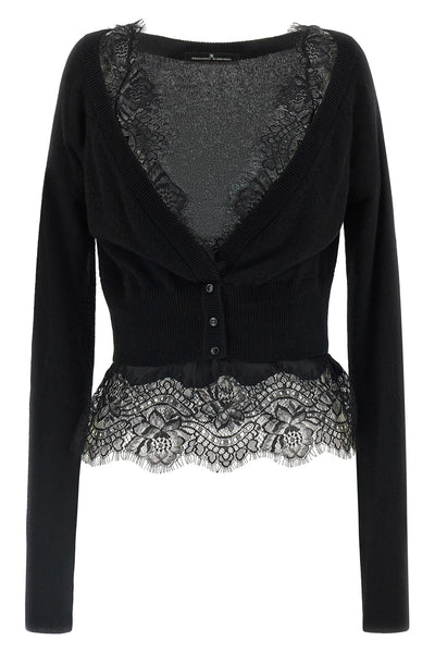 the ermanno scervino cardigan in pure black cashmere stands out for a sartorial