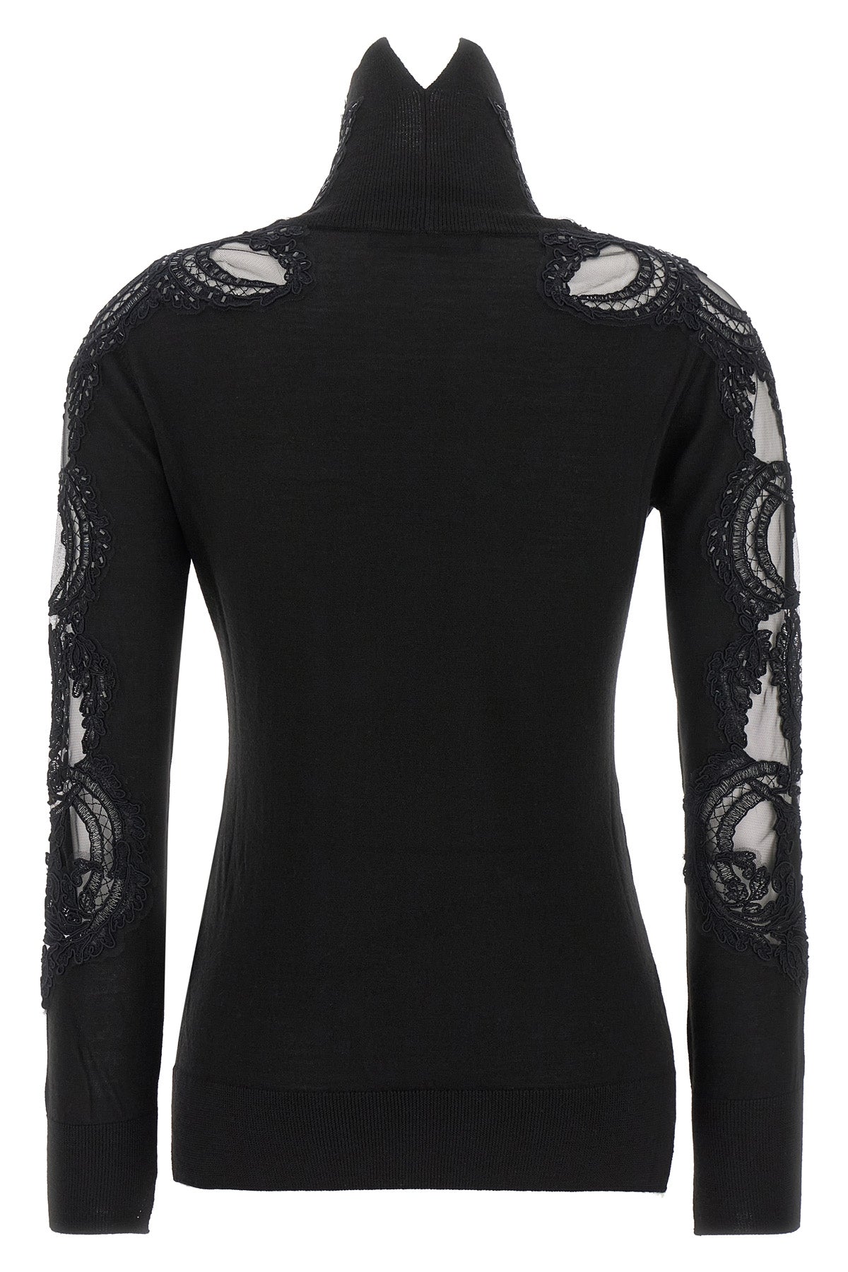 the ermanno scervino high neck sweater in pure black virgin wool stands out for