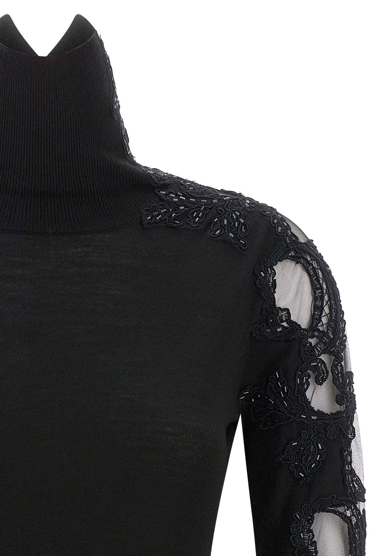 the ermanno scervino high neck sweater in pure black virgin wool stands out for