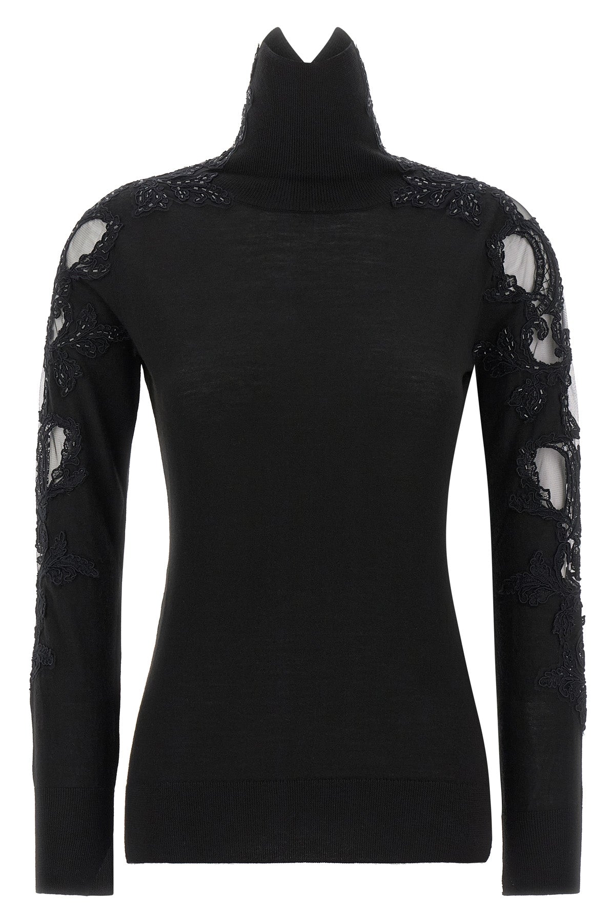 the ermanno scervino high neck sweater in pure black virgin wool stands out for