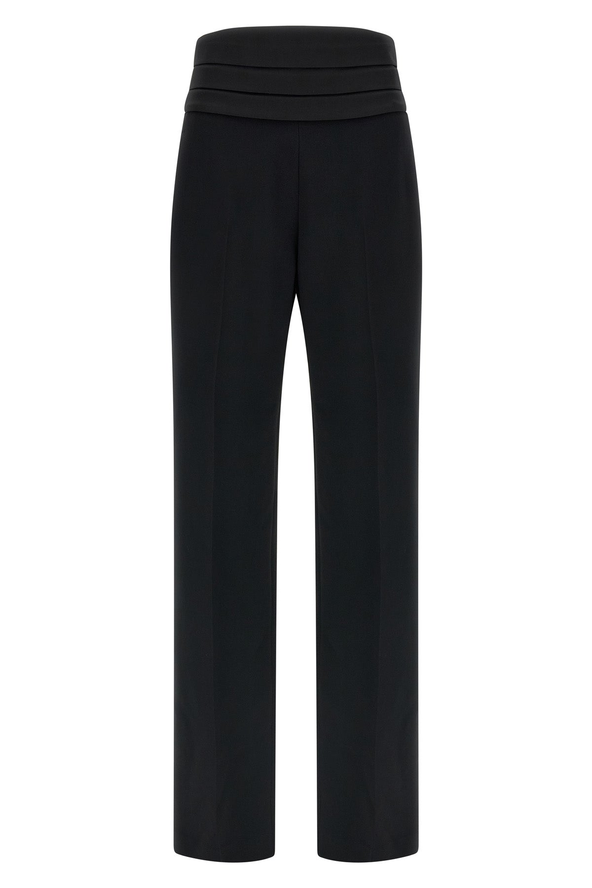 the tuxedo-inspired trousers by ermanno scervino define a slender silhouette thr