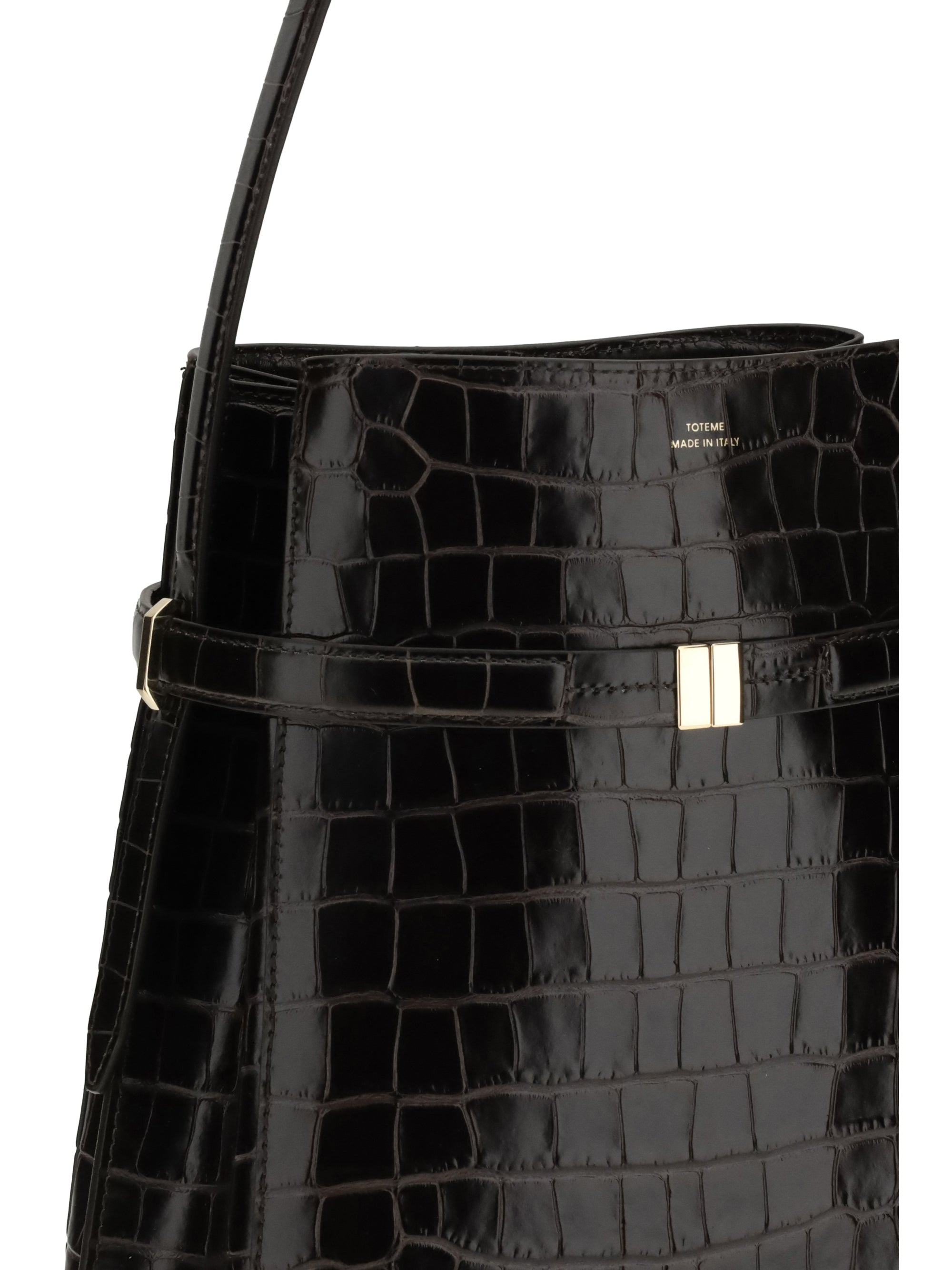 belted croco-embossed bucket bag