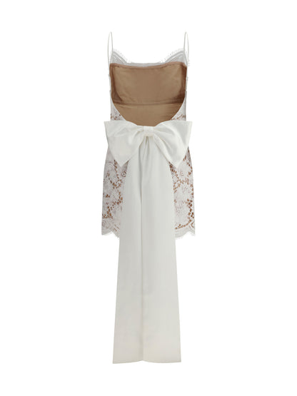 SELF-PORTRAIT 6 short satin dress with lace bow