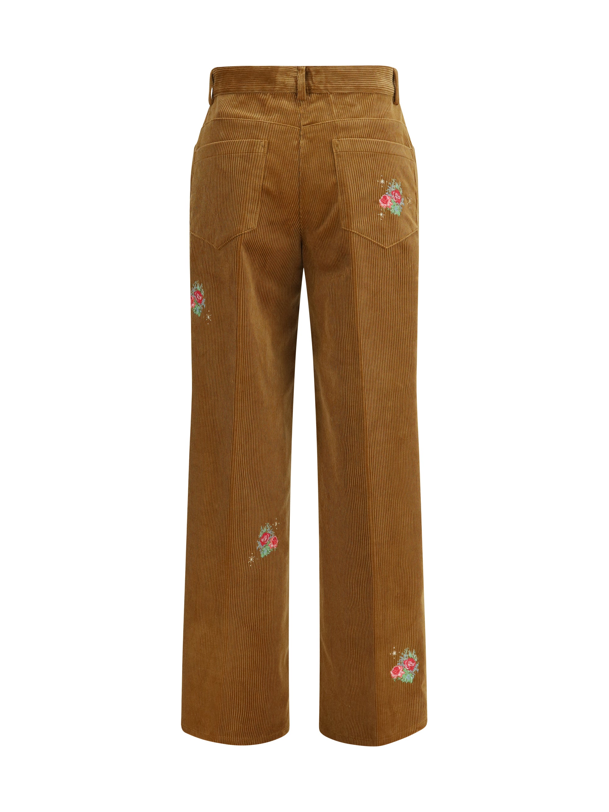 velvet pants with embroidered bouquets