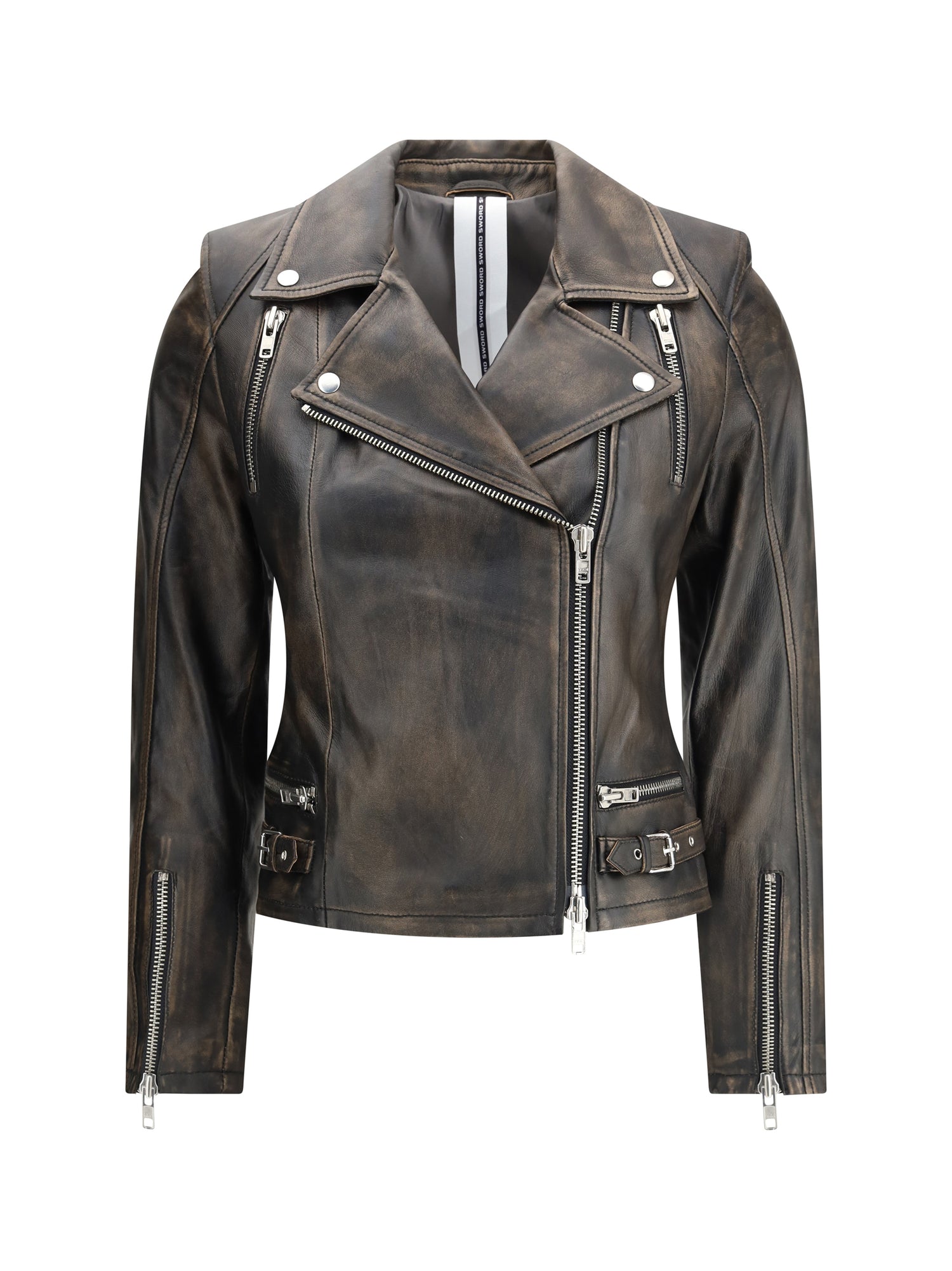 SWORD 6.6.44 42 cropped leather biker jacket
