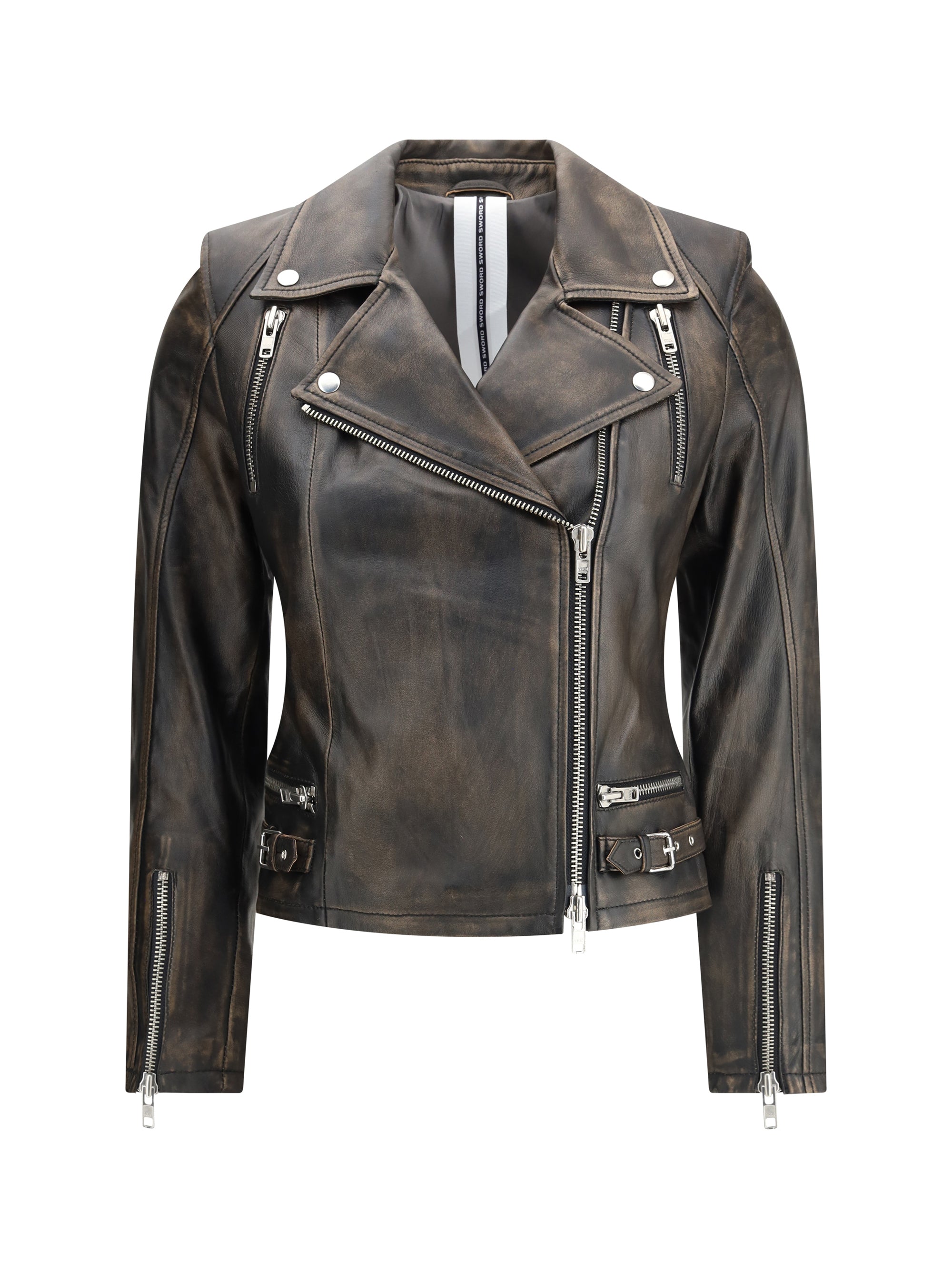 SWORD 6.6.44 42 cropped leather biker jacket