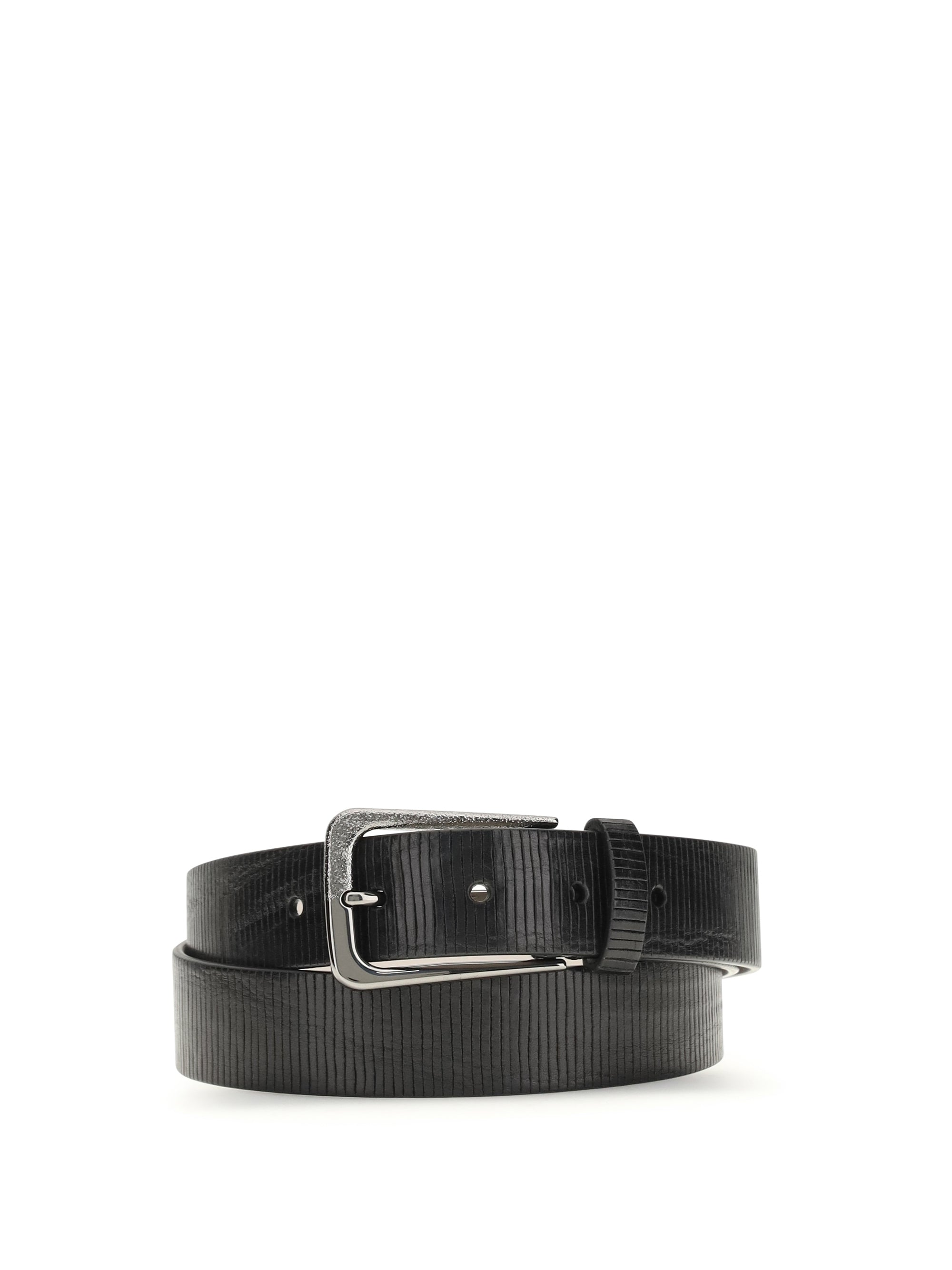 carved leather belt with shimmering buckle