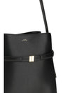 belted leather bucket bag