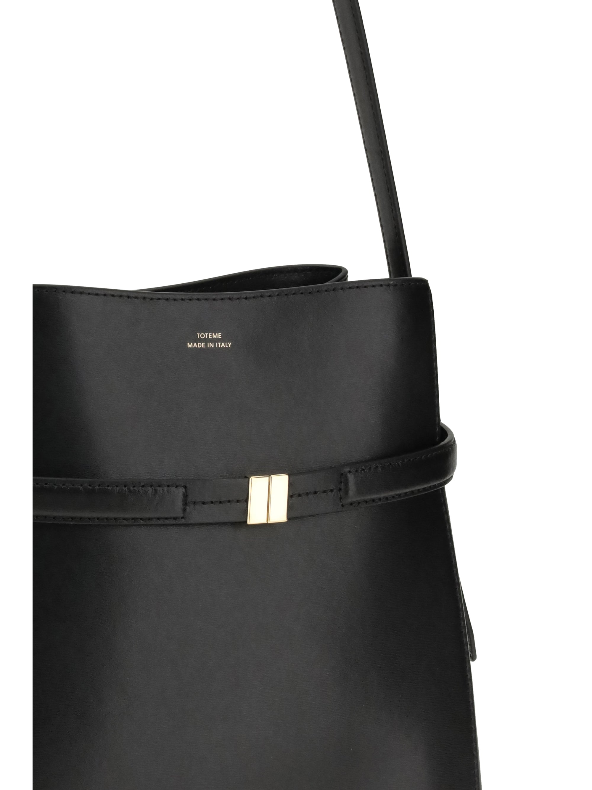 belted leather bucket bag