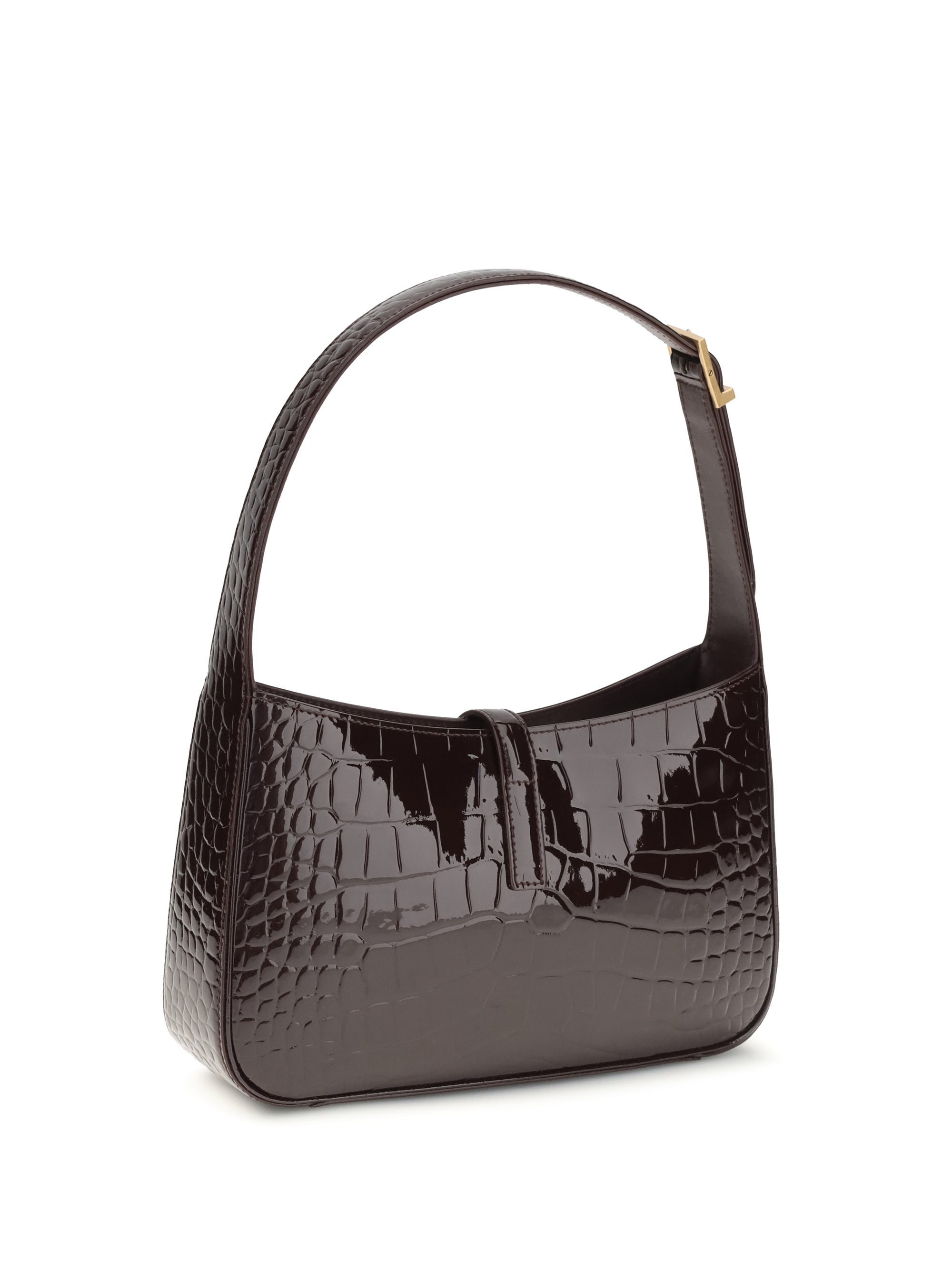 5 à 7 shoulder bag in crocodile-embossed patent leather