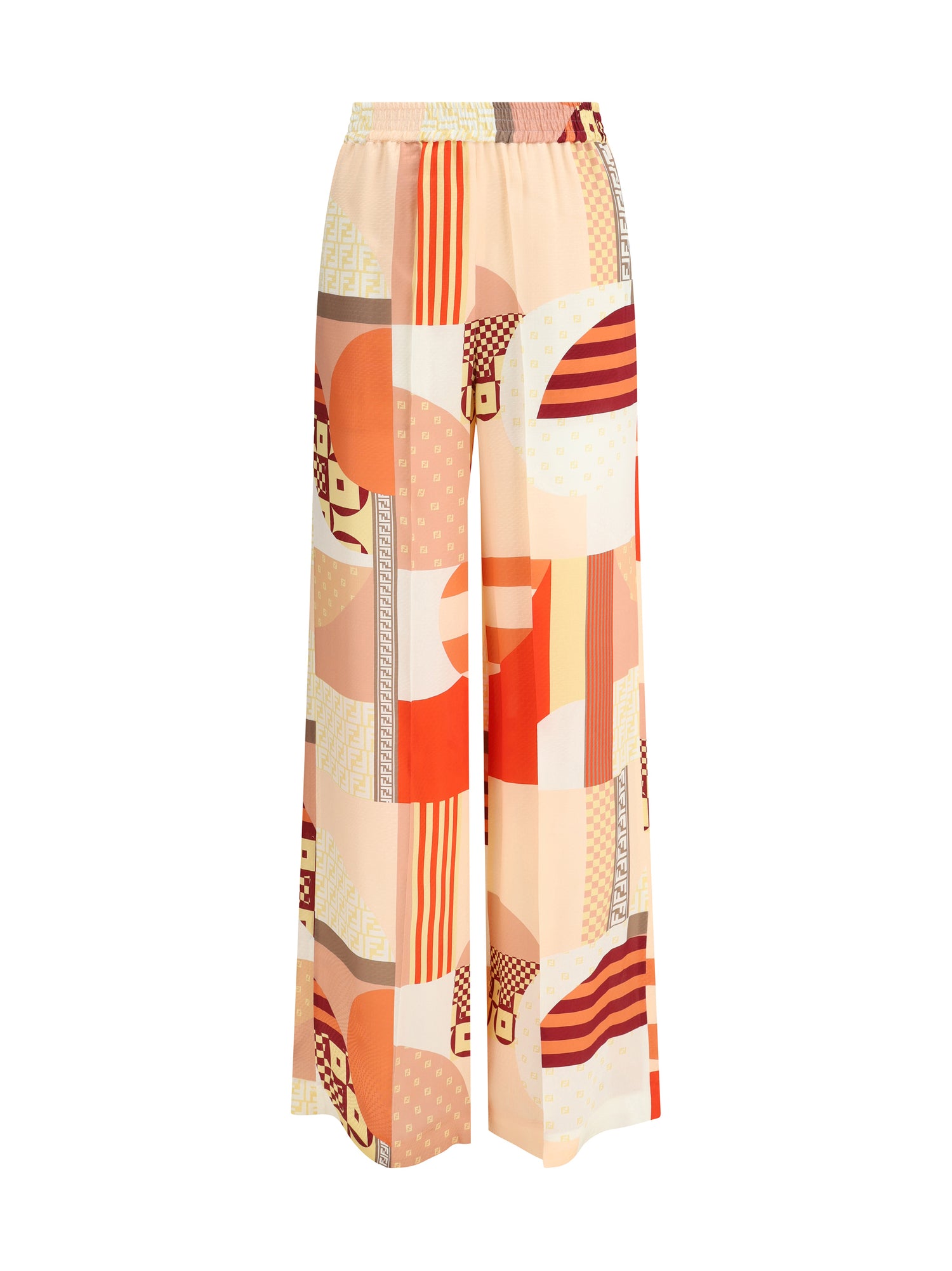 FENDI 40 patchwork print silk crepe pants 